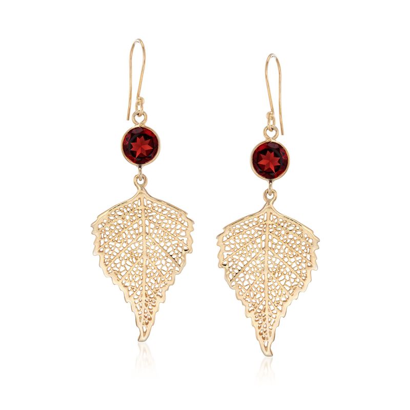 4.00 ct. t.w. Garnet Leaf Drop Earrings in 18kt Gold Over Sterling image number 0