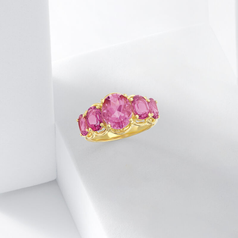 4.50 ct. t.w. Pink Topaz Five-Stone Ring in 18kt Gold Over Sterling image number 3