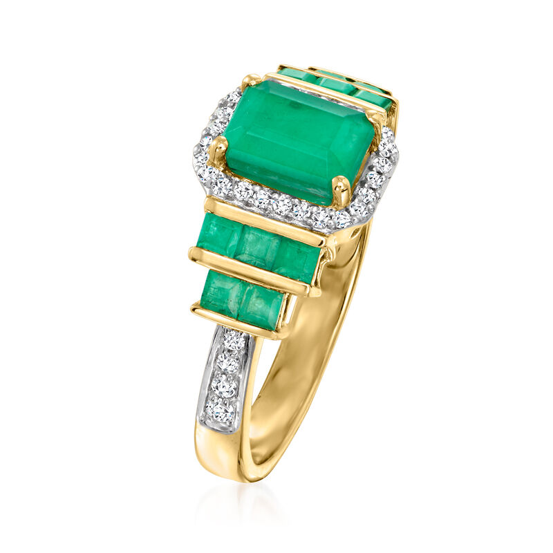 1.20 ct. t.w. Emerald and .15 ct. t.w. Diamond Ring in 14kt Yellow Gold image number 2