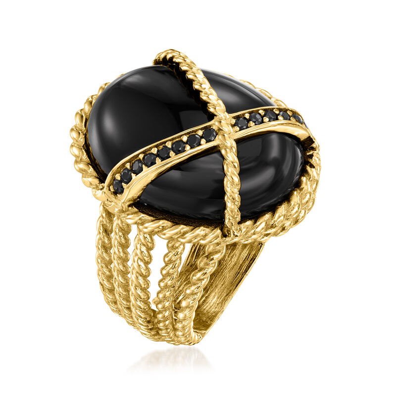 Onyx and .90 ct. t.w. Black Spinel Ring in 18kt Gold Over Sterling image number 2