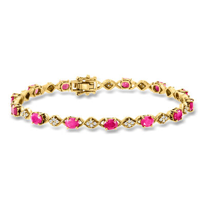 C. 1990 Vintage 6.14 ct. t.w. Ruby and .45 ct. t.w. Diamond Bracelet in 18kt Yellow Gold