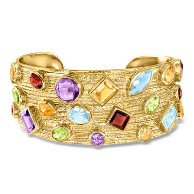22.10 ct. t.w. Multi-Gemstone Cuff Bracelet in 18kt Gold Over Sterling