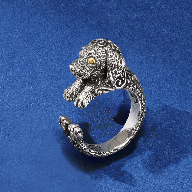 Sterling Silver Bali-Style Dog Wrap Ring with 18kt Yellow Gold image number 3
