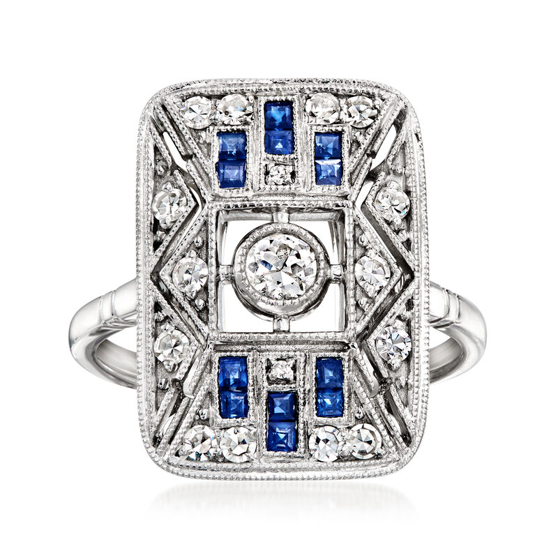 C. 1990 Vintage .40 ct. t.w. Diamond and .33 ct. t.w. Sapphire Openwork Ring in Platinum. Size 6.25 image number 0
