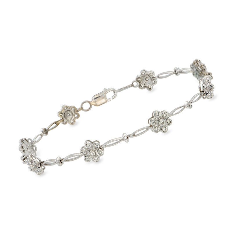 C. 1990 Vintage 1.10 ct. t.w. Diamond Flower Station Bracelet in 14kt White Gold. 7.25" image number 0