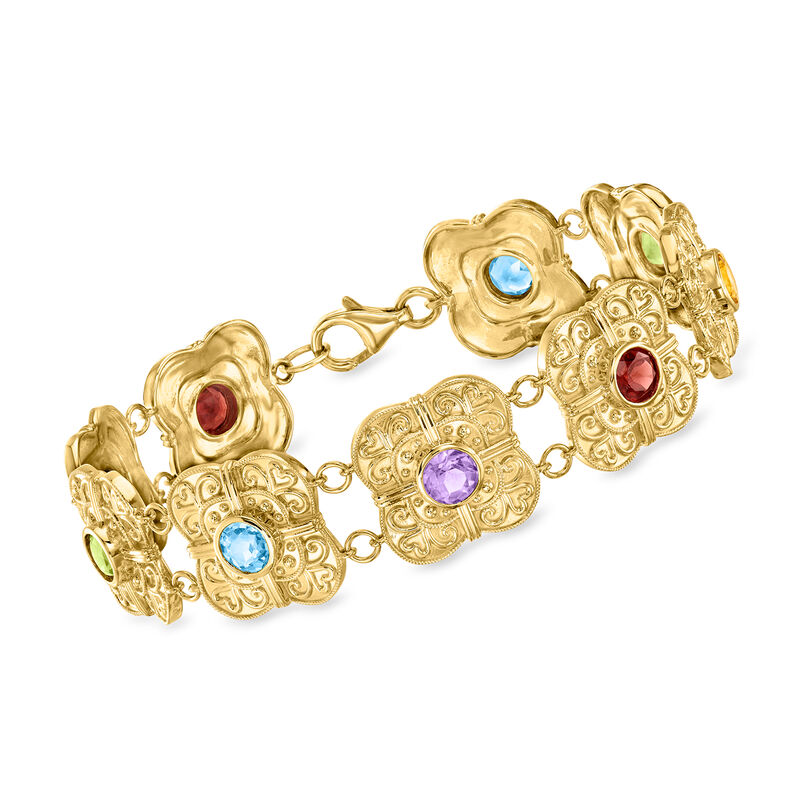 4.20 ct. t.w. Multi-Gemstone Etruscan-Style Bracelet in 18kt Gold Over Sterling image number 0