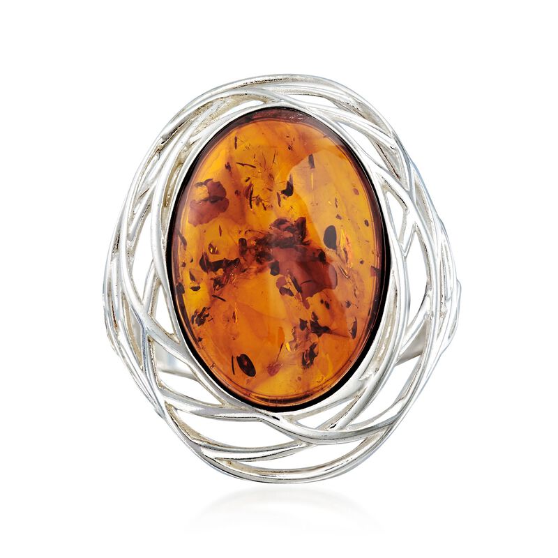 Amber Openwork Ring in Sterling Silver image number 0