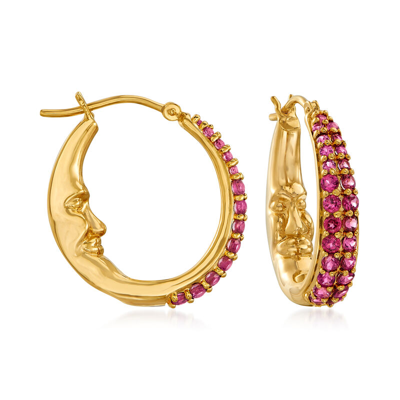 1.80 ct. t.w. Rhodolite Garnet Moon Hoop Earrings in 18kt Gold Over Sterling. 1&quot; image number 0