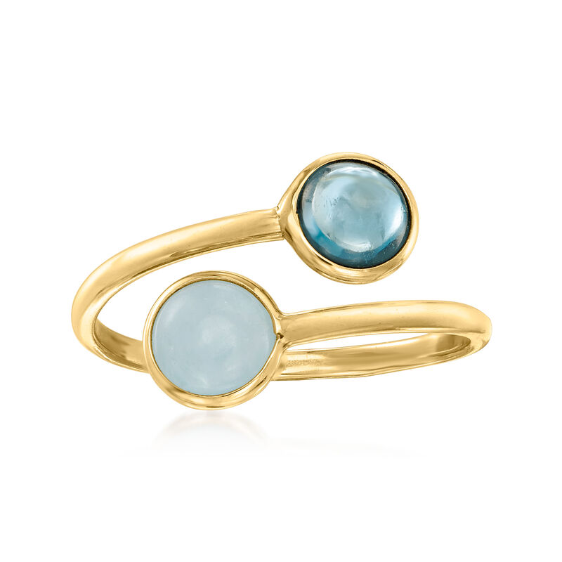 Italian .90 Carat Aquamarine and .90 Carat London Blue Topaz Bypass Ring in 14kt Yellow Gold image number 0