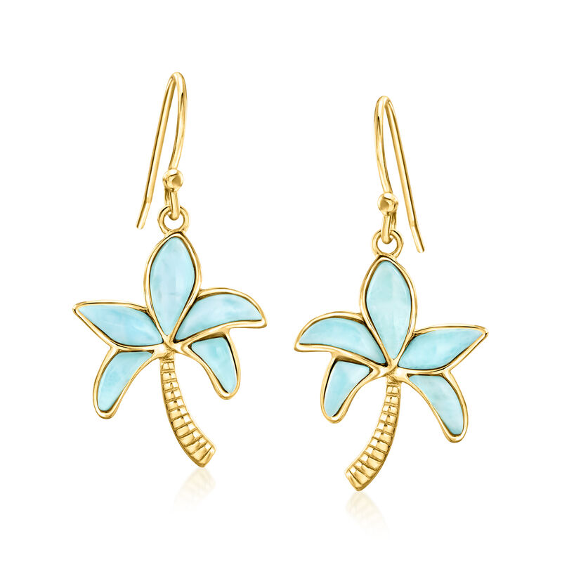 Larimar Palm Tree Drop Earrings in 18kt Gold Over Sterling image number 0
