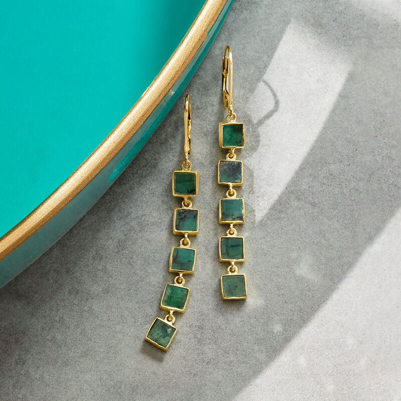 7.25 ct. t.w. Emerald Square-Link Drop Earrings in 18kt Gold Over Sterling image number 3