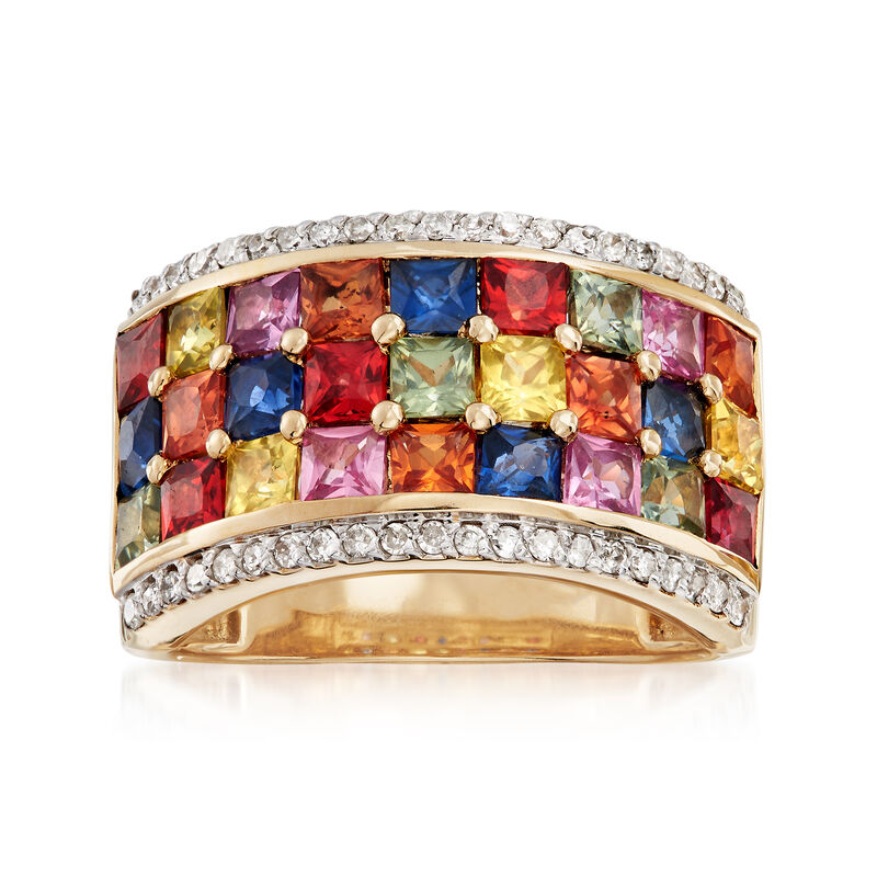 3.60 ct. t.w. Multicolored Sapphire and .21 ct. t.w. Diamond Ring in 14kt Yellow Gold image number 0