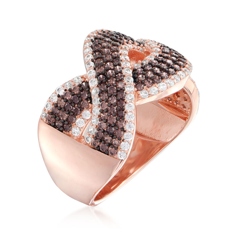 Sterling Silver Heart Promise Ring - Rose Gold Tone Rhodium Plated With Round Clear CZ Stones - Crisscross Engagement Ring