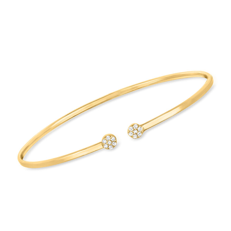 Italian .10 ct. t.w. Diamond Circle Cuff Bracelet in 14kt Yellow Gold. 7.5&quot; image number 0