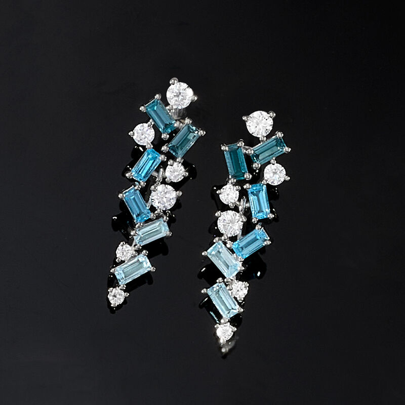 1.40 ct. t.w. Tonal Blue Topaz and .70 ct. t.w. Lab-Grown Diamond Drop Earrings in Sterling Silver  image number 2