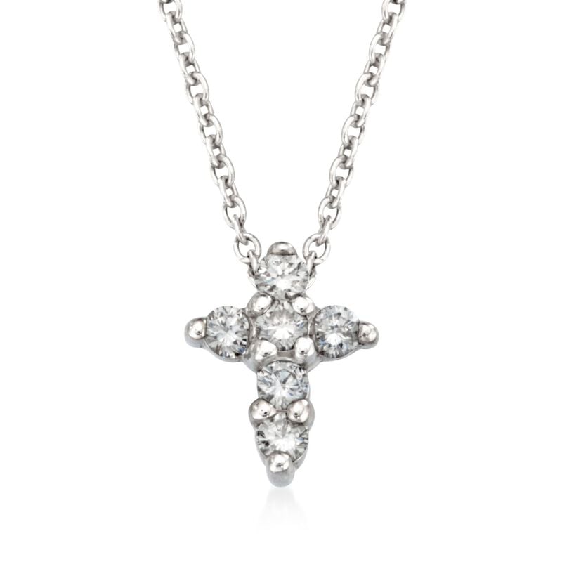 Roberto Coin .11 ct. t.w. Diamond Cross Necklace in 18kt White Gold. 16&quot; image number 1