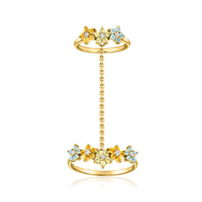 .70 ct. t.w. Multi-Gemstone Flower Double Ring in 18kt Gold Over Sterling