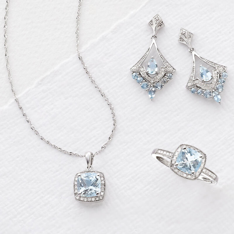 .80 ct. t.w. Aquamarine Chandelier Earrings with Diamonds in Sterling Silver image number 2