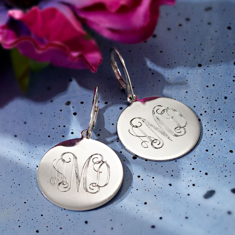 Italian Sterling Silver Personalized Disc Drop Earrings image number 2