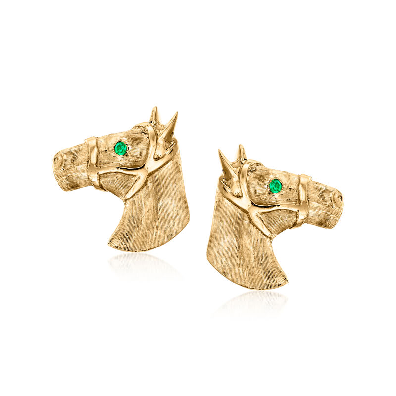 C. 1970 Vintage .15 ct. t.w. Emerald Horse Head Earrings in 14kt Yellow Gold image number 0