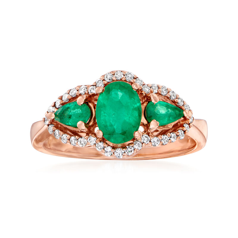 1.20 ct. t.w. Emerald and .21 ct. t.w. Diamond Ring in 14kt Rose Gold image number 0