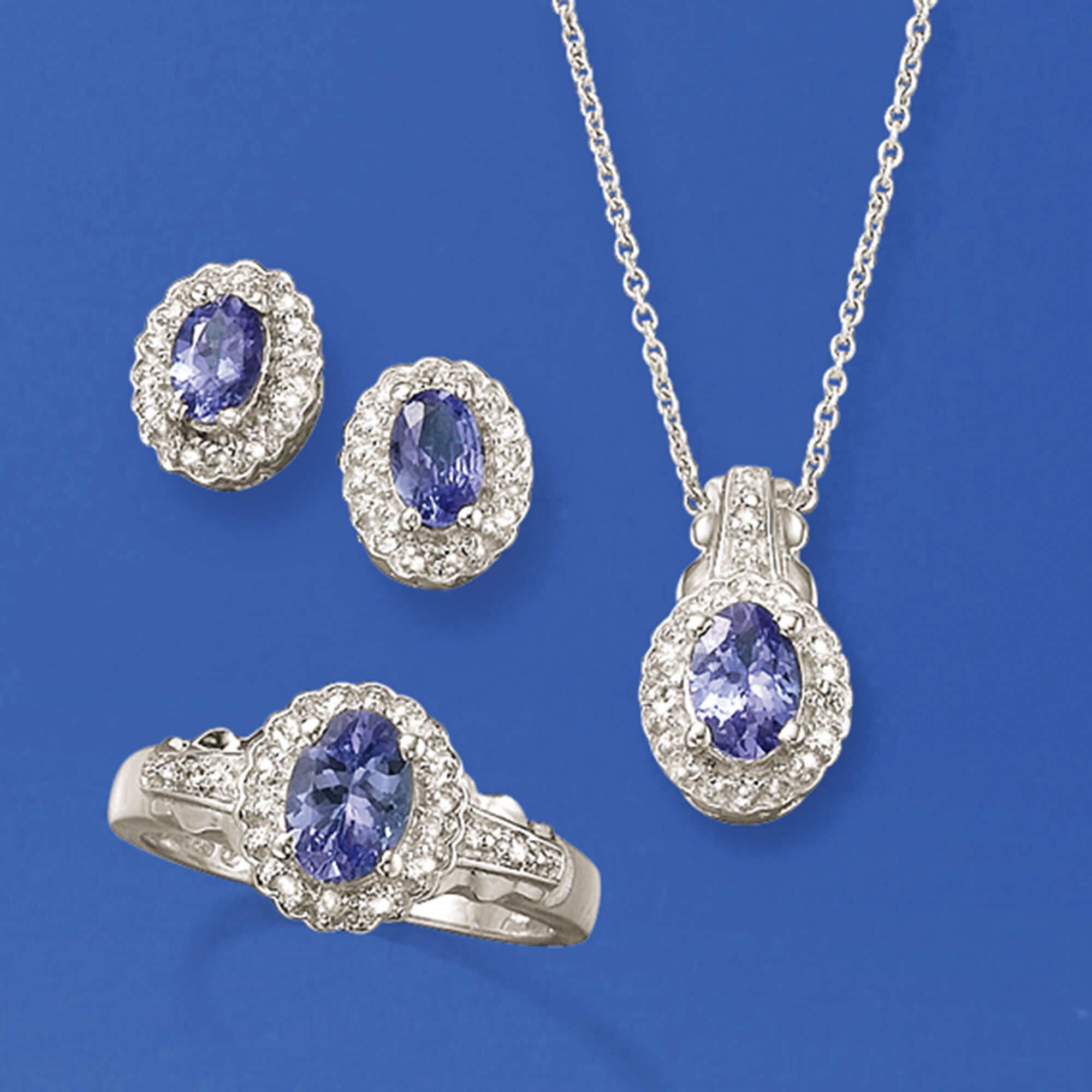 2.50 ct. t.w. Tanzanite and .10 ct. t.w. White Topaz Jewelry Set Pendant Necklace Earrings and