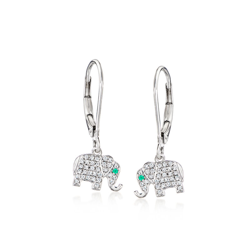 .15 ct. t.w. Diamond Elephant Drop Earrings with Emeralds in Sterling Silver image number 0