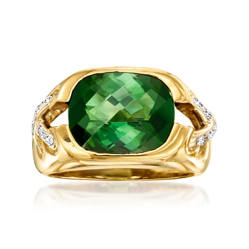 C. 2000 Vintage Tiffany Jewelry 5.25 Carat Green Tourmaline Ring with .25 ct. t.w. Diamonds in 18kt Yellow Gold image number 0