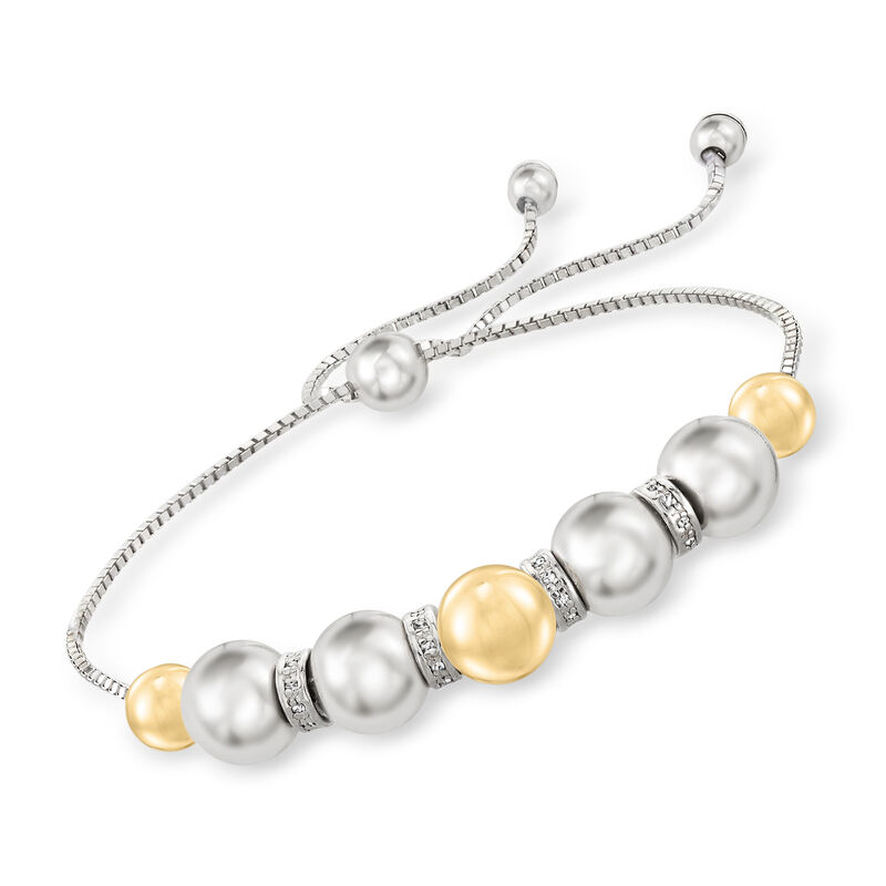 6-8mm Sterling Silver and 14kt Yellow Gold Bead Bolo Bracelet with .24 ct. t.w. Diamonds image number 0