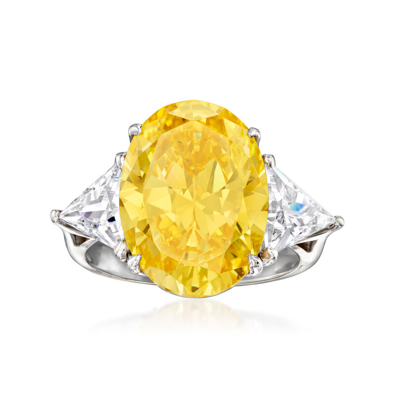9.00 Carat Simulated Yellow Sapphire Ring with 2.00 ct. t.w. CZs in Sterling Silver image number 0