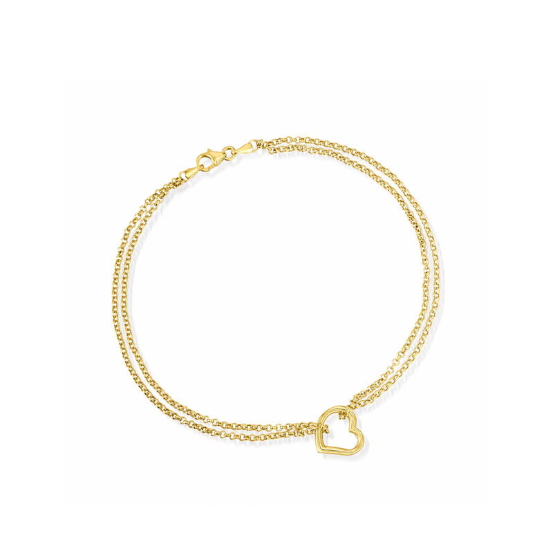 10kt Yellow Gold Heart Station Anklet. 10" image number 0