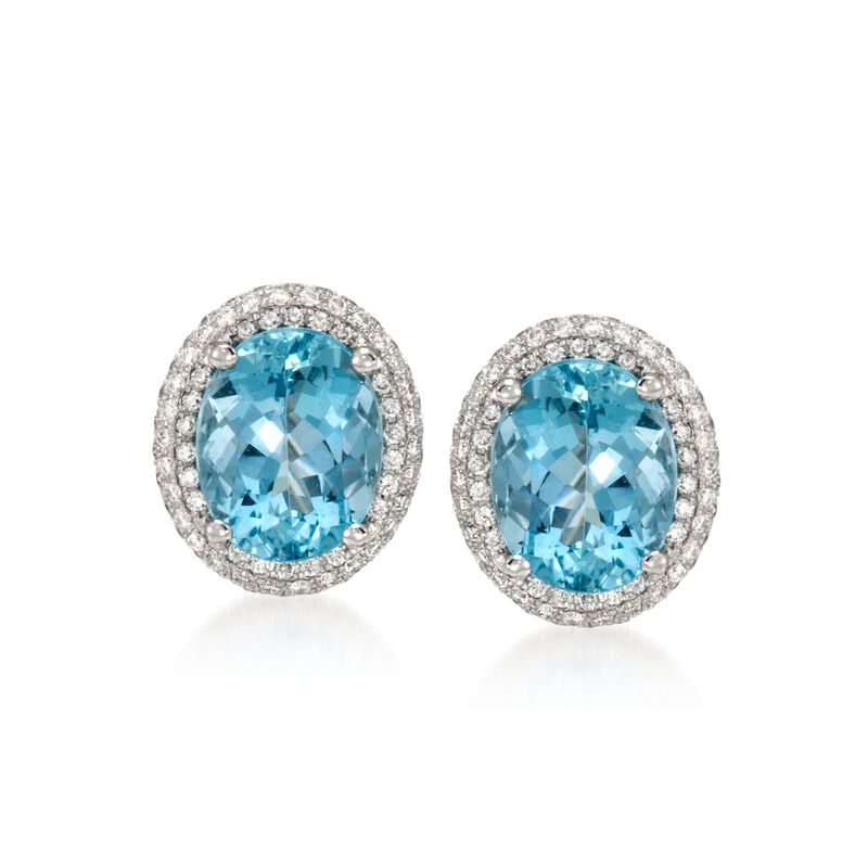 4.87 ct. t.w. Aquamarine and .62 ct. t.w. Diamond Earrings in 18kt White Gold image number 0