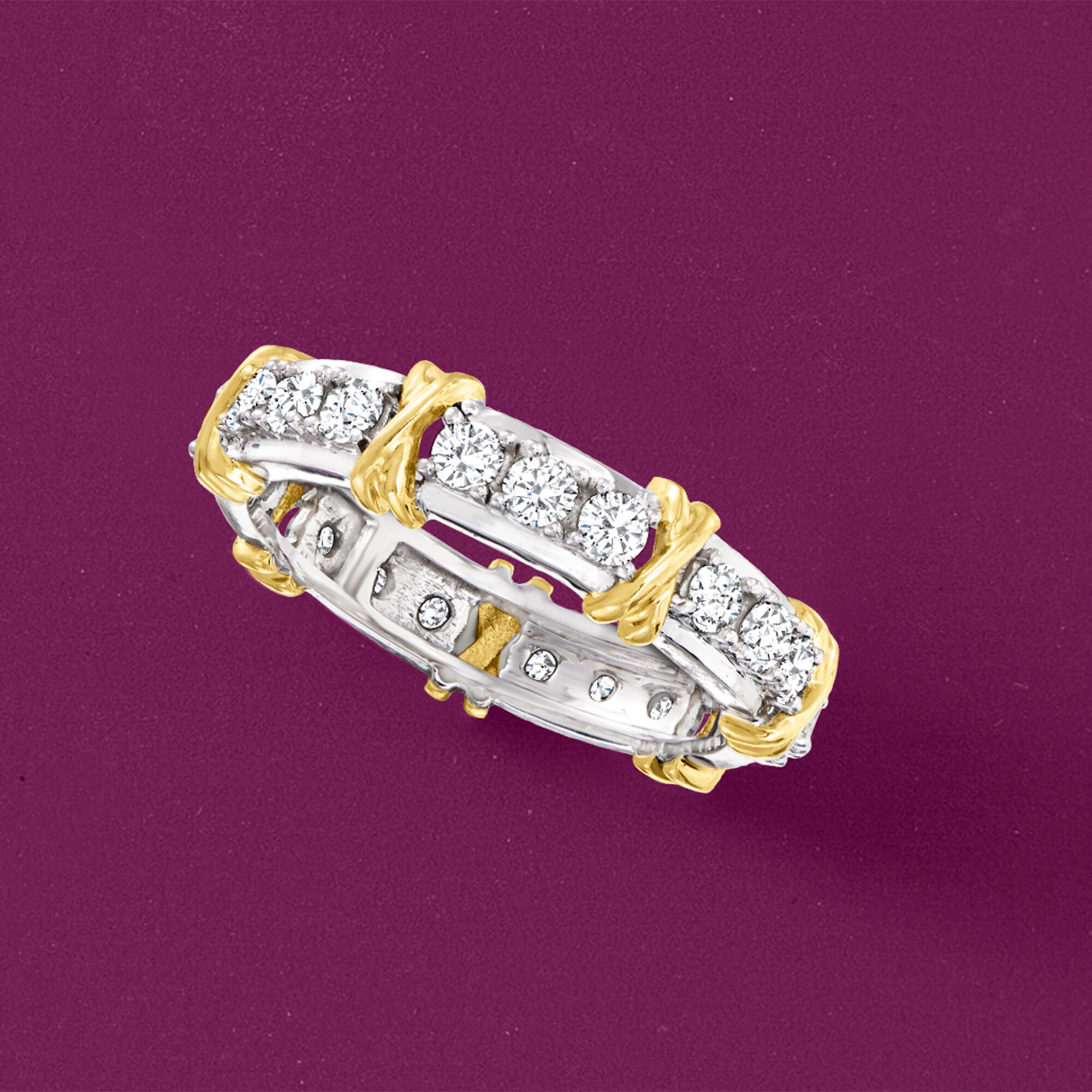 1.00 ct. t.w. Diamond X Station Eternity Band in 14kt Two