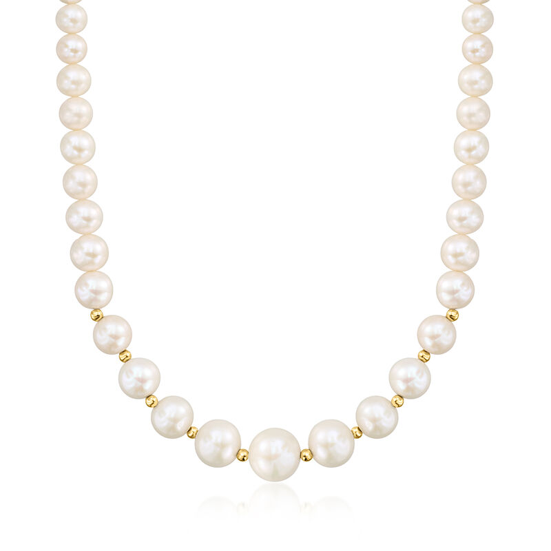 6-12.5mm Graduated Cultured Pearl Necklace in 14kt Yellow Gold image number 0
