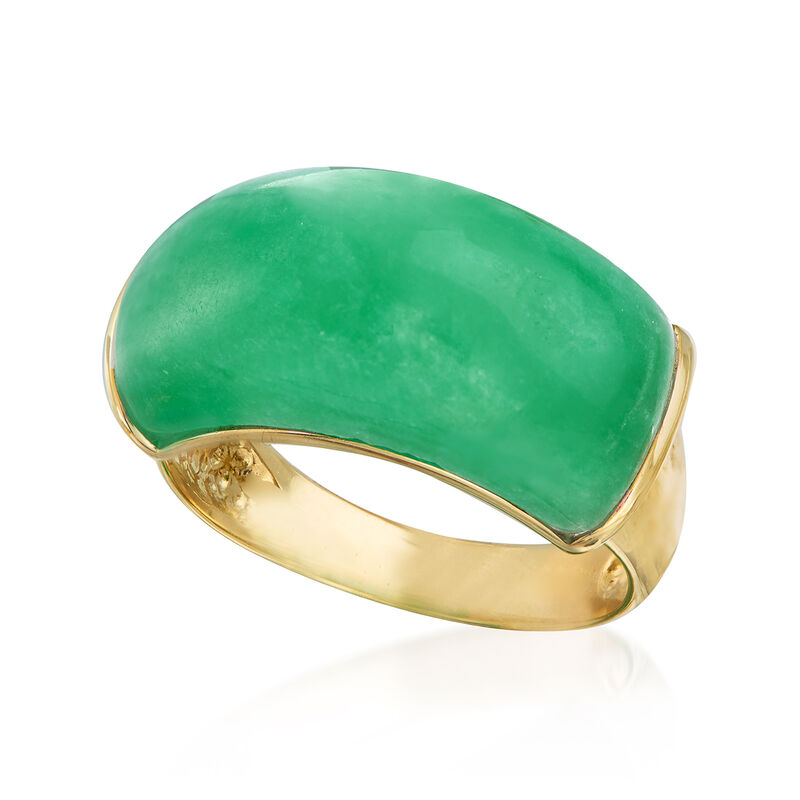 20x10mm Green Jade Ring in 14kt Yellow Gold image number 3