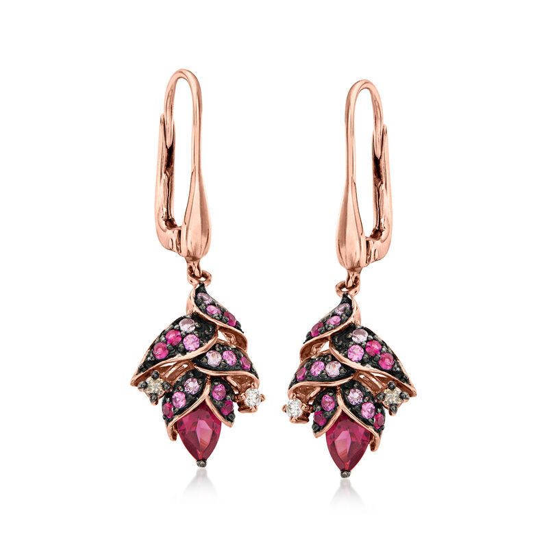 Le Vian .80 ct. t.w. Raspberry Rhodolite and .40 ct. t.w. Bubble Gum Pink Sapphire Floral Drop Earrings with Chocolate and Vanilla Diamond Accents in 14kt Strawberry Gold  image number 0