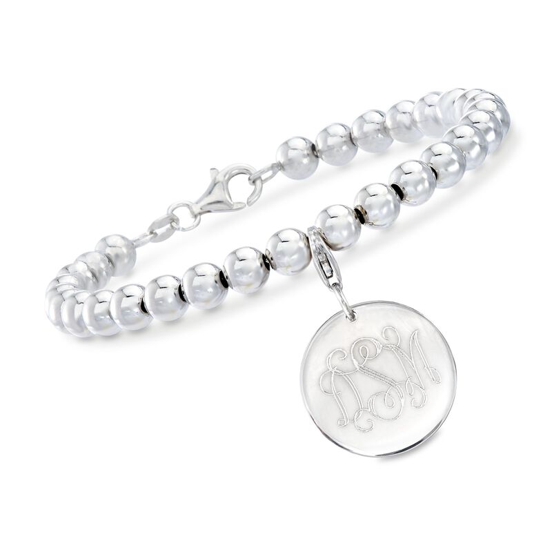 Italian 6mm Sterling Silver Bead Bracelet with Personalized Disc Charm image number 6