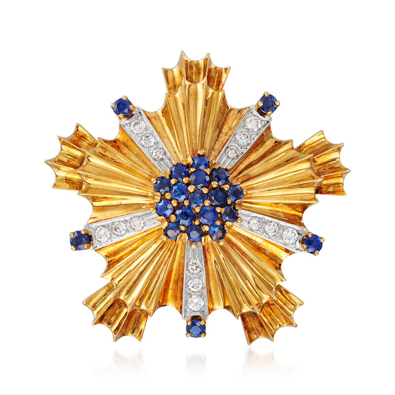 C. 1980 Vintage 1.75 ct. t.w. Sapphire and 1.20 ct. t.w. Diamond Burst Pin/Pendant in 18kt Yellow Gold image number 0