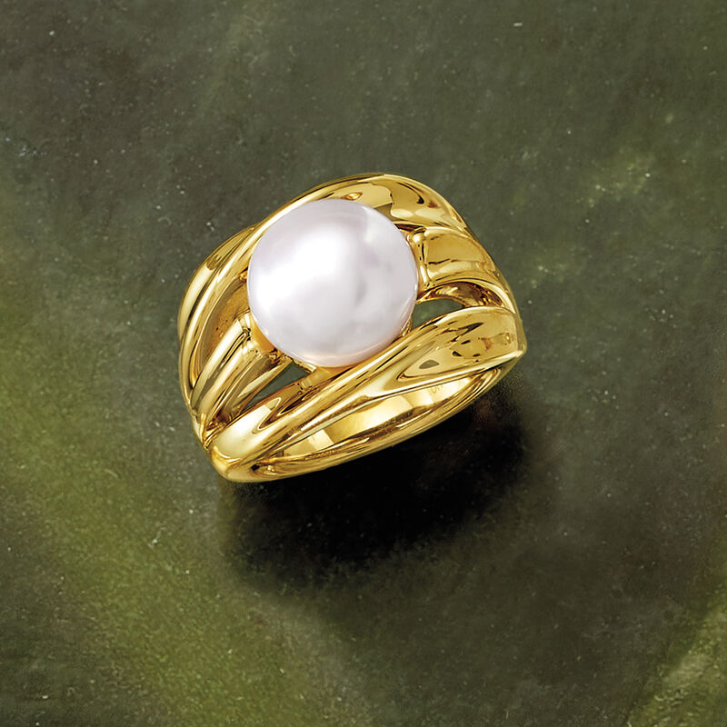 10.5-11mm Cultured Pearl Twisted Multi-Row Ring in 14kt Gold Over Sterling image number 5