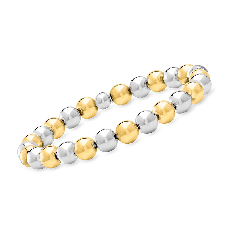 Italian 8mm Sterling Silver and 18kt Gold Over Sterling Bead Stretch Bracelet image number 0