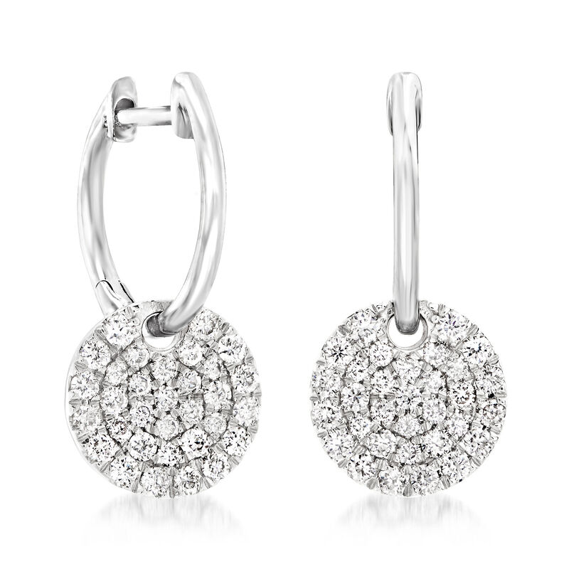 Gabriel Designs .48 ct. t.w. Diamond Disc Hoop Drop Earrings in 14kt White Gold  image number 0