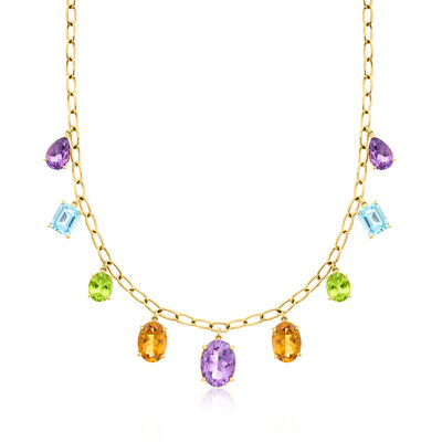 34.30 ct. t.w. Multi-Gemstone Drop Necklace in 18kt Gold Over Sterling