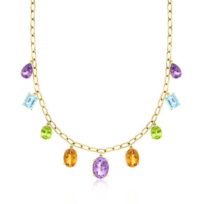 34.30 ct. t.w. Multi-Gemstone Drop Necklace in 18kt Gold Over Sterling. 18" image number 1
