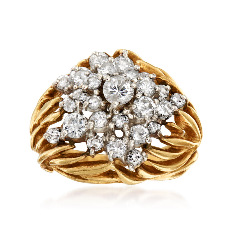 C. 1980 Vintage 1.45 ct. t.w. Diamond Cluster Ring in 18kt Yellow Gold. 7.5&quot; image number 0