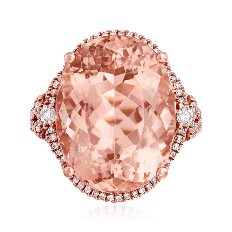 18.00 Carat Pink Morganite and .47 ct. t.w. Diamond Ring in 14kt Rose Gold. Size 7 image number 0