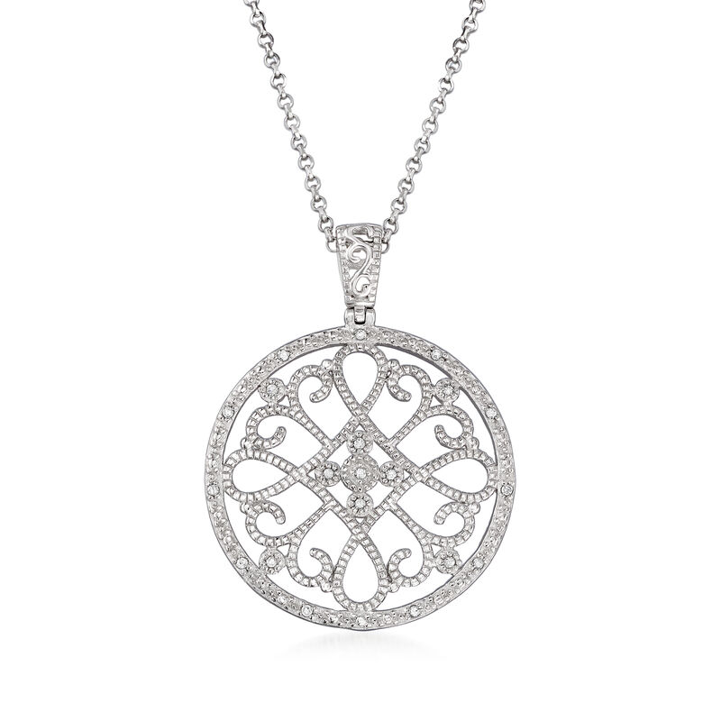 Sterling Silver Black Diamond Filigree Circle Pendant Necklace