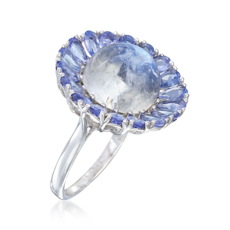 Moonstone and 2.80 ct. t.w. Tanzanite Floral Ring in Sterling Silver image number 2