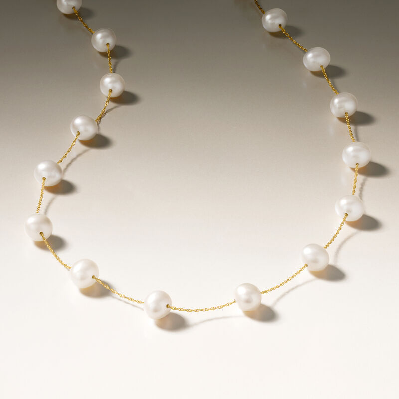 7-7.5mm Cultured Pearl Station Necklace in 14kt Yellow Gold image number 3
