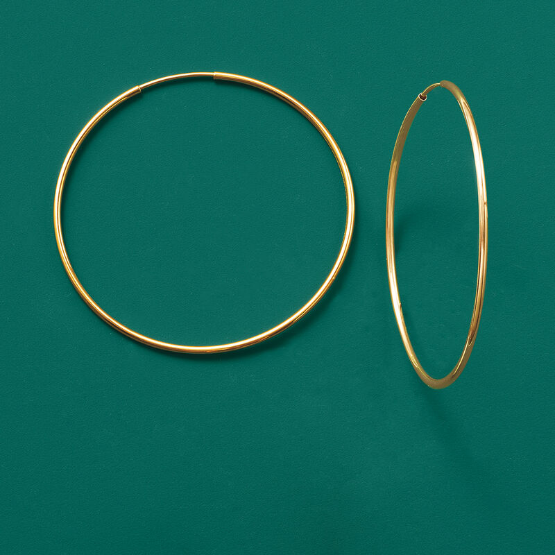 1.25mm 14kt Yellow Gold Endless Hoop Earrings image number 2
