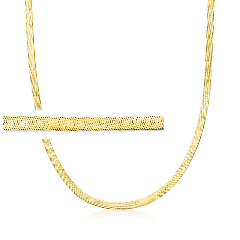 4mm 14kt Yellow Gold Herringbone Necklace image number 0